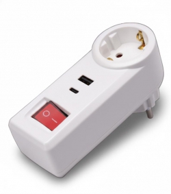 Адаптер мережевий 2E 1xТипF, 16A, 1xUSB-A, 1xUSB-C, білий 2E-AD0102SWH