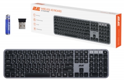 Клавиатура мембранная 2E KS240 110key, WL/BT, EN/UK, серо-чёрный 2E-KS240WG_UA