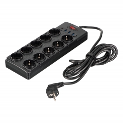 Подовжувач мережевий 2E 3м, 10xТипF, 16A, 3xUSB-A, 1xUSB-C, фільтр, чорний 2E-SP10M3USBBK