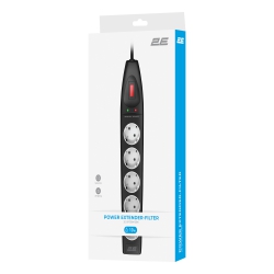 Удлинитель сетевой 2E 10м, 5xТипF, 16A, фильтр, чёрный 2E-SP515M10BK