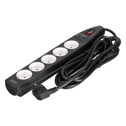 Удлинитель сетевой 2E 5м, 5xТипF, 16A, фильтр, чёрный 2E-SP515M5BK