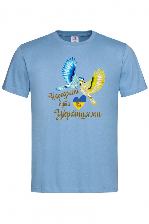 Футболка з патріотичним принтом "Народжені бути українцями" чоловіча синя 38_MTblue