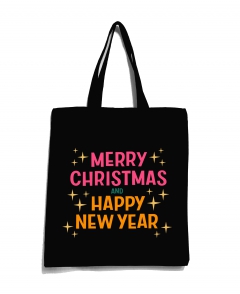 Еко-сумка з новорічним принтом "Merry Christmas.Happy New Year" чорна 41_Bblack
