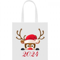 Еко-сумка з новорічним принтом "Новорічний олень" біла 42_Bwhite