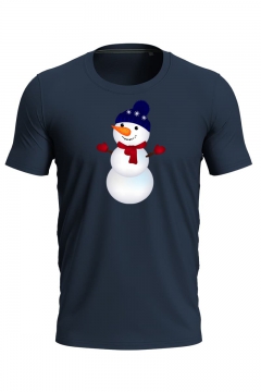 Футболка з новорічним принтом "Веселий сніговик" чоловіча темно-синя 49_MTblue