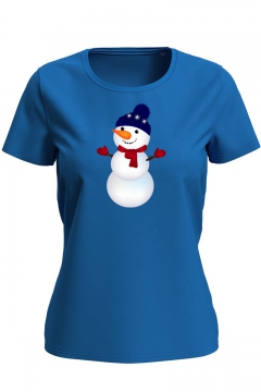 Футболка з новорічним принтом "Веселий сніговик" жіноча синя 49_WTblue