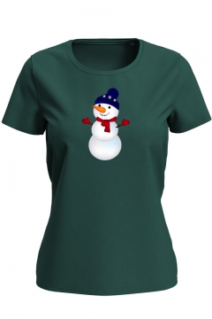 Футболка з новорічним принтом "Веселий сніговик" жіноча зелена 49_WTgreen