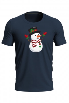 Футболка з новорічним принтом "Веселий сніговик" чоловіча темно-синя 51_MTblack