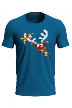 Футболка з новорічним принтом "Дуже веселий олень" чоловіча синя 52_MTblue
