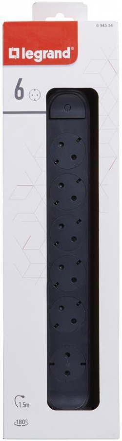 Удлинитель Legrand премиум, поворотный, 6хSchuko, 16А, 3м, чёрный 694540