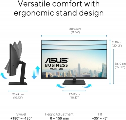 Монітор Asus 34" VA34VCPSR HDMI, DP, USB-C, 3xUSB, RJ-45, MM, VA, 3440x1440, 21:9, 100Hz, 4ms, CURVED, AdaptiveSync, HAS 90LM08JJ-B02170