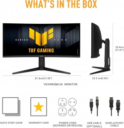 Монитор Asus 34" TUF Gaming VG34WQL5A 2xHDMI, 2xDP, 4xUSB, MM, VA, 3440x1440, 21:9, 200/400Hz, 1ms, sRGB 120%, CURVED, FreeSync, HAS, HDR400 90LM0CI1-B01171