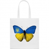 Эко-сумка с патриотическим принтом "желто-голубая бабочка" белая 9_Bwhite
