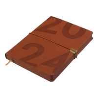 Дневник датированный 2024 BEST, A5, св.коричневый, штуч. кожа Buromax BM.2126-18
