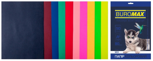Набор цветной бумаги А4, 80г/м2, DARK+NEON, 10цв., 50л. Buromax BM.2721050-99