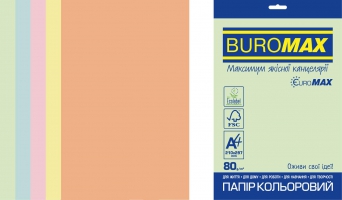 Набір кольорового паперу PASTEL, EUROMAX, А4, 80г/м2 (5х50/250арк.) Buromax BM.27212250E-99