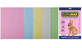 Набор цветной бумаги А4, 80г/м2, PASTEL, 5цв., 50л. Buromax BM.2721250-99
