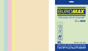 Набор цветной бумаги PASTEL, EUROMAX, 5 цв., 50 арк., А4, 80 г/м2 Buromax BM.2721250E-99