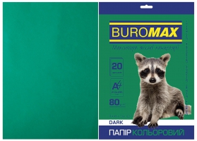 Бумага цветная А4, 80г/м2, DARK тем.-зеленый, 20л. Buromax BM.2721420-04