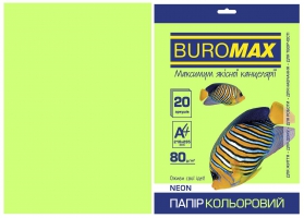 Папір кольоровий А4, 80г/м2, NEON, зелений, 20л. Buromax BM.2721520-04