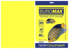 Папір кольоровий А4, 80г/м2, NEON, жовтий, 20л. Buromax BM.2721520-08
