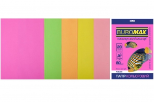 Набір кольорового паперу А4, 80г/м2, NEON, 5кол., 20л. Buromax BM.2721520-99