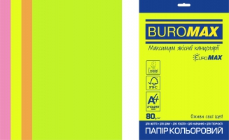 Папір кольоровий NEON, EUROMAX, 4 кол., 50 арк., А4, 80 г/м2 Buromax BM.2721550E-99
