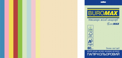 Набор цветной бумаги PASTEL+INTENSIVE, EUROMAX, 10 цв., 20 арк., А4, 80 г/м2 Buromax BM.2721620E-99