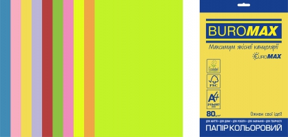 Набор цветной бумаги NEON+INTENSIVE, EUROMAX, 10 цв., 20 арк., А4, 80 г/м2 Buromax BM.2721820E-99