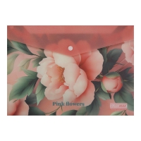 Папка-конверт А4 на кнопці, PEONY ARABESKI, напівпрозора, рожева Buromax BM.3943-10