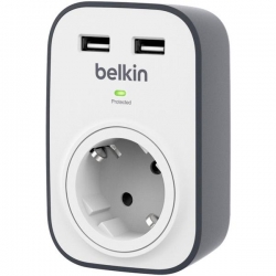Мережевий фільтр Belkin 1XSchuko, 2xUSB 2.4A, 16А з захистом від перенапруги BSV103VF