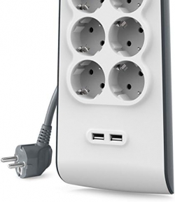 Удлинитель-фильтр сетевой Belkin 6хТип F, 3x1.5мм кв, 16А, 2xUSB-A 2.4A, защитой от перенапряжения, 2м, белый BSV604VF2M-V2