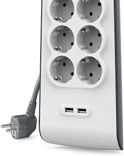 Удлинитель-фильтр сетевой Belkin 8хТип F, 3x1.5мм кв, 16А, 2xUSB-A 2.4A, защитой от перенапряжения, 2м, белый BSV804VF2M-V2
