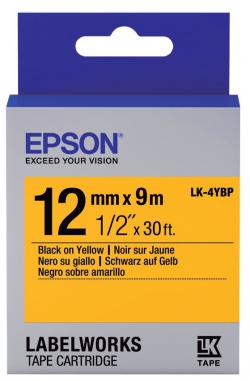 Картридж с лентой Epson LK4YBP принтеров LW-300/400/400VP/700 Pastel Black/Yellow 12mm/9m C53S654008