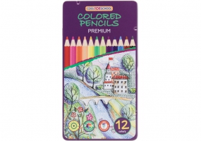 Олівці кольорові "Premium", 12 кольорів, шестигранні, в металевій коробці COOLFORSCHOOL CF15172