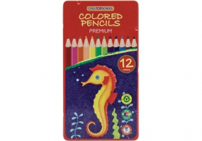 Карандаши цветные "Premium", 12 цветов, трехгранные, в металлической коробке COOLFORSCHOOL CF15177