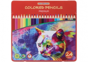 Карандаши цветные "Premium", 24 цвета, трехгранные, в металлической коробке COOLFORSCHOOL CF15180