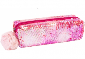 Пенал з паєтками і помпоном на 1 відділення на блискавці, рожевий COOLFORSCHOOL CF87077