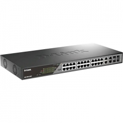 Коммутатор D-Link DSS-200G-28MP 24xGE PoE, 4xSFP/GE, 370W, Неуправляемый