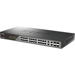 Коммутатор D-Link DSS-200G-28MP 24xGE PoE, 4xSFP/GE, 370W, Неуправляемый