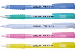 Ручка кулькова автомат. ECONOMIX VENERA 0,5 мм. Корпус асорті, пише синім E10105-25