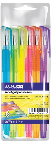 Набір гелевих ручок ECONOMIX NEON 6 кольорів чорнил, в блістері E10512
