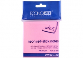 Блок для нотаток з клейким шаром 75х75 мм Economix, 100 арк., рожевий E20932-09