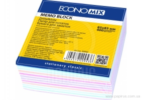 Папір для нотаток 85х85 мм "Зебра" Economix, 400 арк., проклеєний, кольоровий E20943