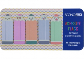 Закладки з клейким шаром 18х50 мм Economix Fun Pencils, 125 шт., паперові, 5 кольорів асорті E20963