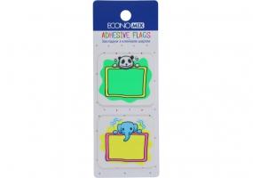 Закладки з клейким шаром 40х45 мм Economix Fun Panda & elephant, 40 шт., пластикові, асорті E20966-01