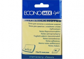 Блок для нотаток з клейким шаром 75х75 мм Economix Light, 80 арк., жовтий E27932
