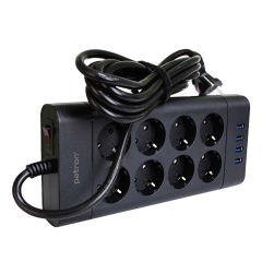 Фільтр мережевий 8 розеток + 4 х USB, 3 м, 16 А, 250 В, чорний Patron Power (SP-1683-USB) EXT-PN-SP-1683-USB