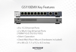 Комутатор NETGEAR GS110EMX 8x1GE, 2xMulti-Gig (100M/1G/2.5G/5G/10G), керований GS110EMX-100PES