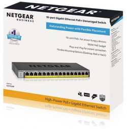 Комутатор NETGEAR GS116PP 16x1GE PoE+(183Вт), FlexPoE, некерований GS116PP-100EUS